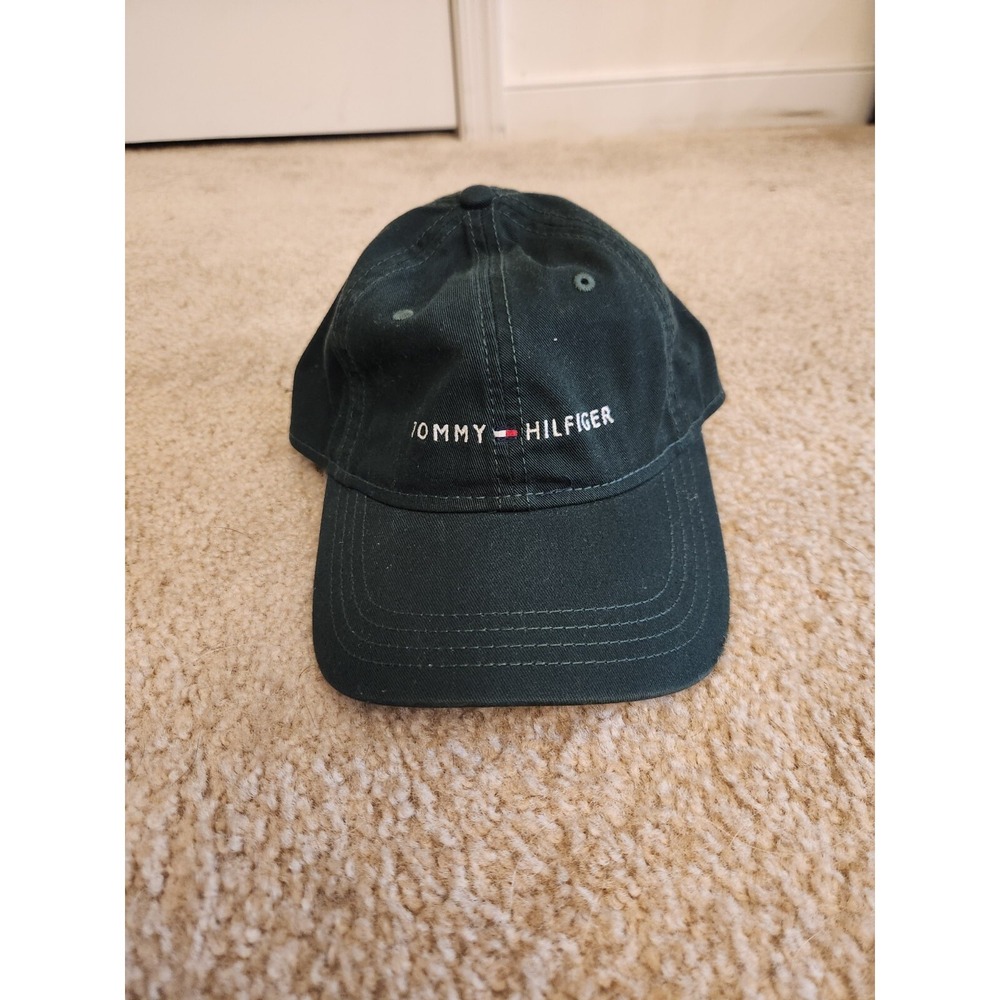 Tommy Hilfiger Green Adjustable Leather Strap Hat Cap Flag Crest